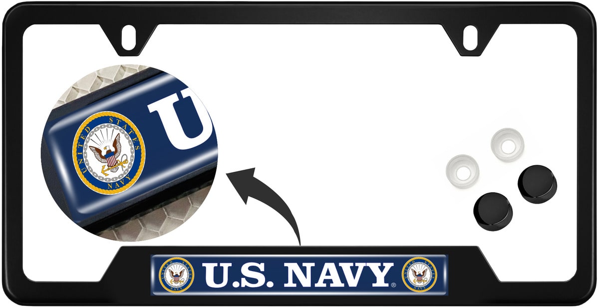 U.S. Navy - Stainless Steel Black 2-hole Car License Plate Frame